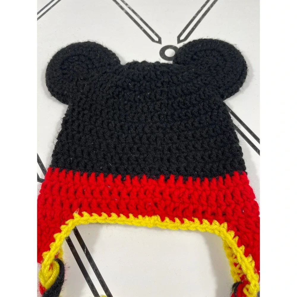 Handmade Kids Mickey Mouse Crochet‎ Hat with Braids Earflap Winter Beanie